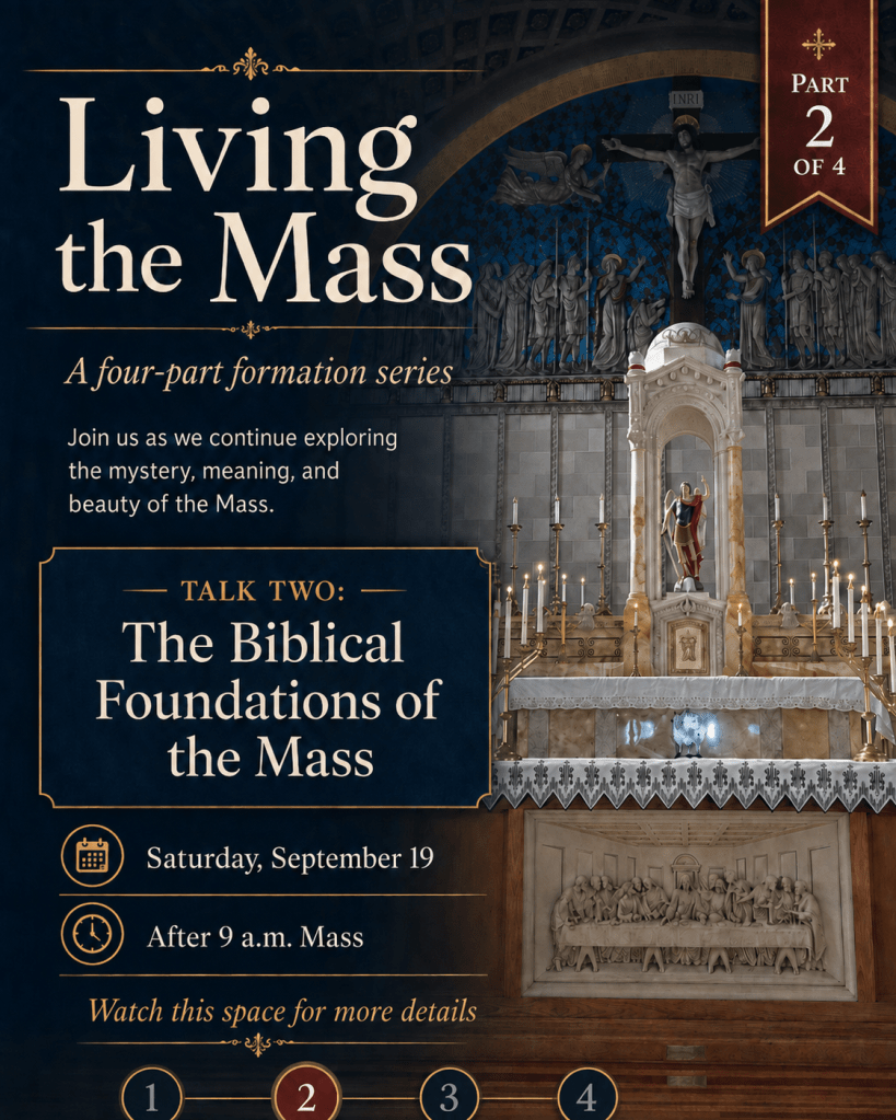 Poster image for Living the Mass. Part 2 of a 4 part series. The Biblical Foundations of the Mass.